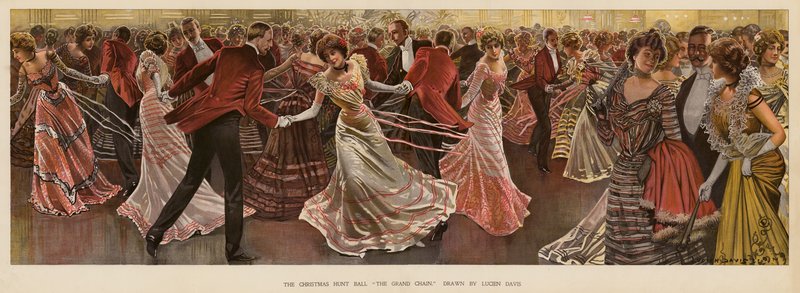 Christmas Hunt Ball (färg litho) av Lucien Davis