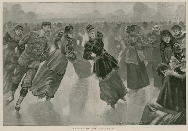 Skridskoåkning på Serpentine, Hyde Park, London (gravyr) av Lucien Davis
