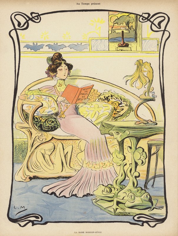 The Modern Lady (färg litho) av Lucien Metivet