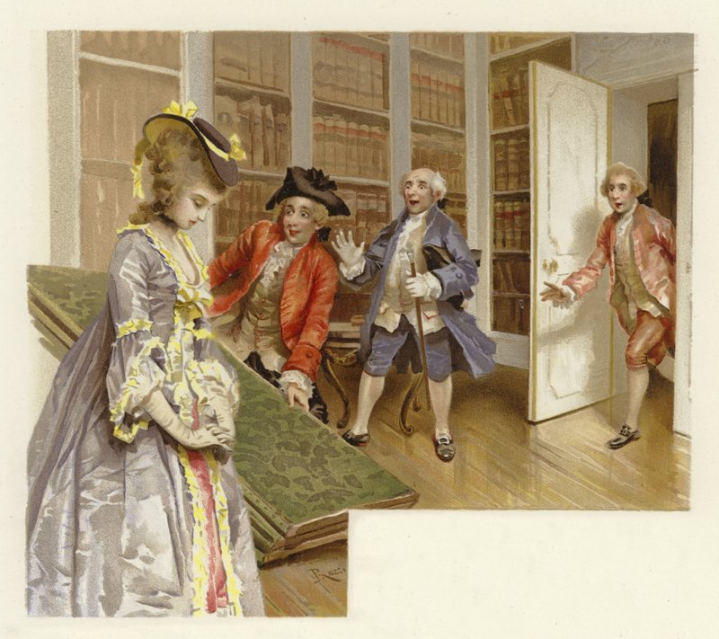 Illustration till The School for Scandal (chromolitho) av Lucius Rossi