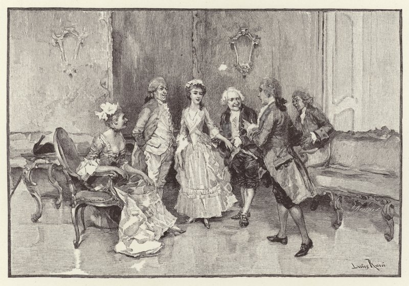 Illustration till The School for Scandal (chromolitho) av Lucius Rossi