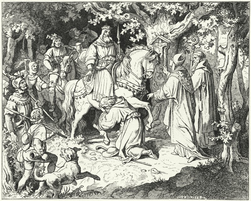 Liudolf, hertig av Schwaben, ber om förlåtelse av sin far, Otto I av Tyskland, för att ha gjort uppror mot honom, 954 av Ludwig Adrian Richter