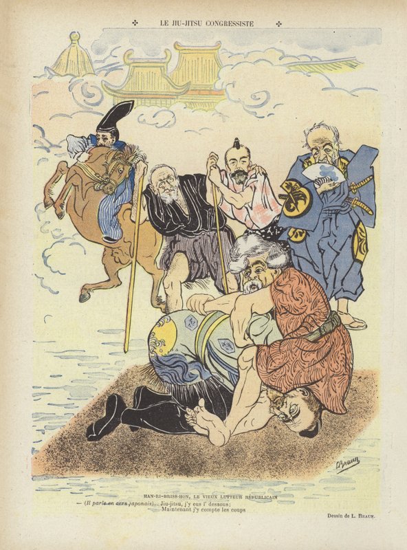 Kongressens ju-jitsu. Illustration för Le Rire av Ludwig Braun
