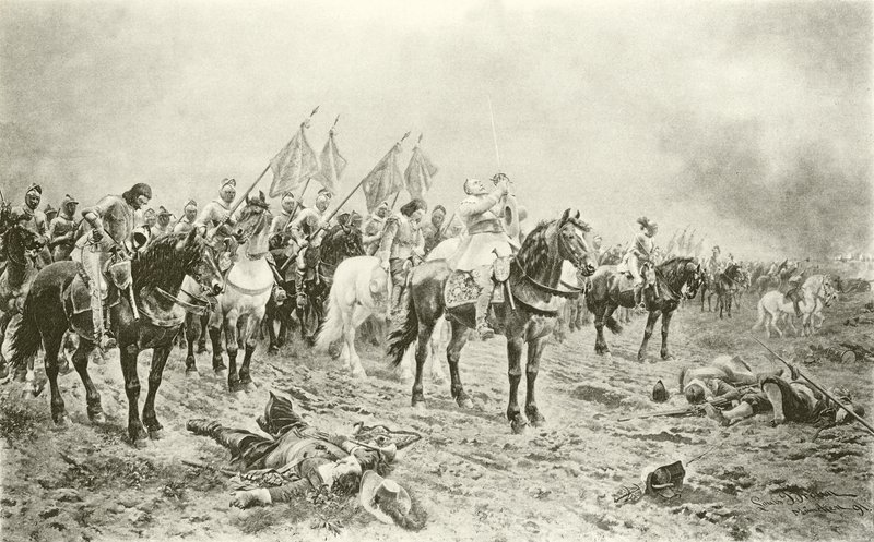 Gustavus Adolphus före slaget vid Lutzen (gravyr) av Ludwig Braun