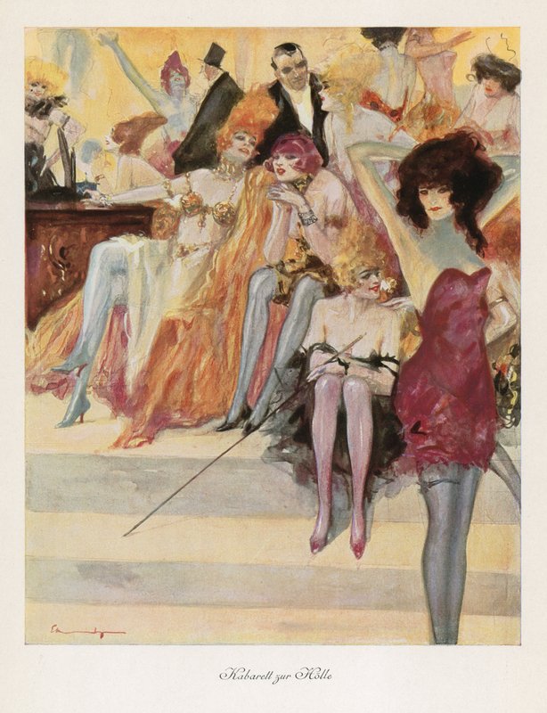 Cabaret in Hell (färg litho) av Ludwig Lutz Ehrenberger