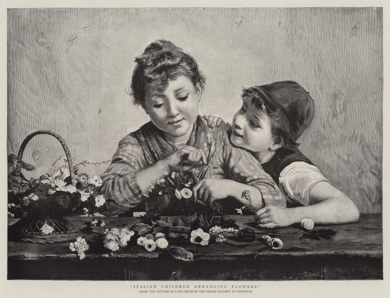 Italienska barn som ordnar blommor av Luigi Bechi