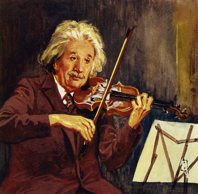Albert Einstein spelar violin (färglitografi) av Luis Arcas Brauner
