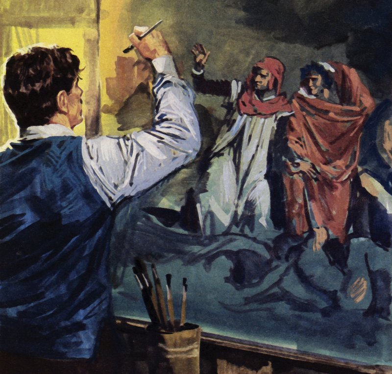 Eugene Delacroix målning "Dante och Vergilius" (färglitografi) av Luis Arcas Brauner