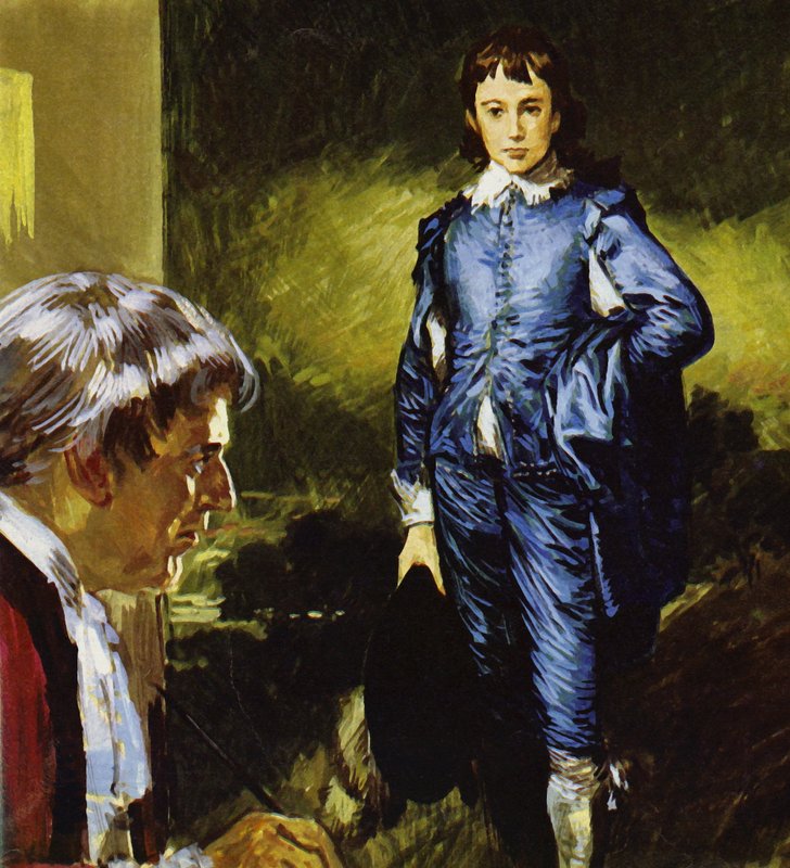 Gainsborough målar sitt berömda porträtt Blue Boy (färglitografi) av Luis Arcas Brauner
