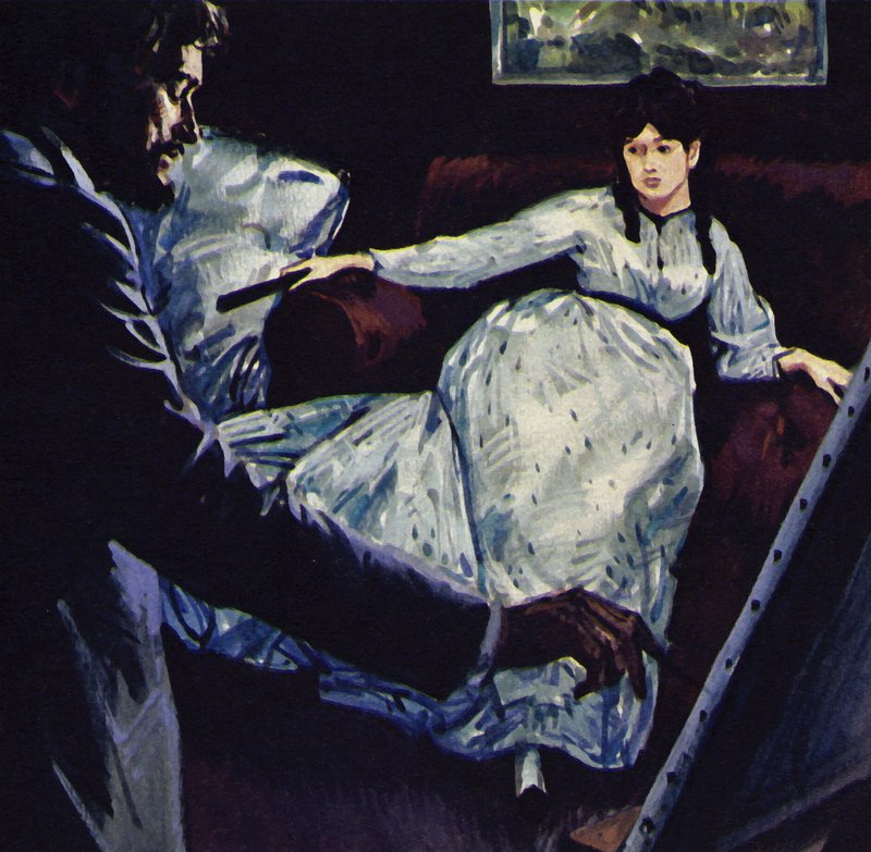 Manet målar bilden Repose (färglitografi) av Luis Arcas Brauner