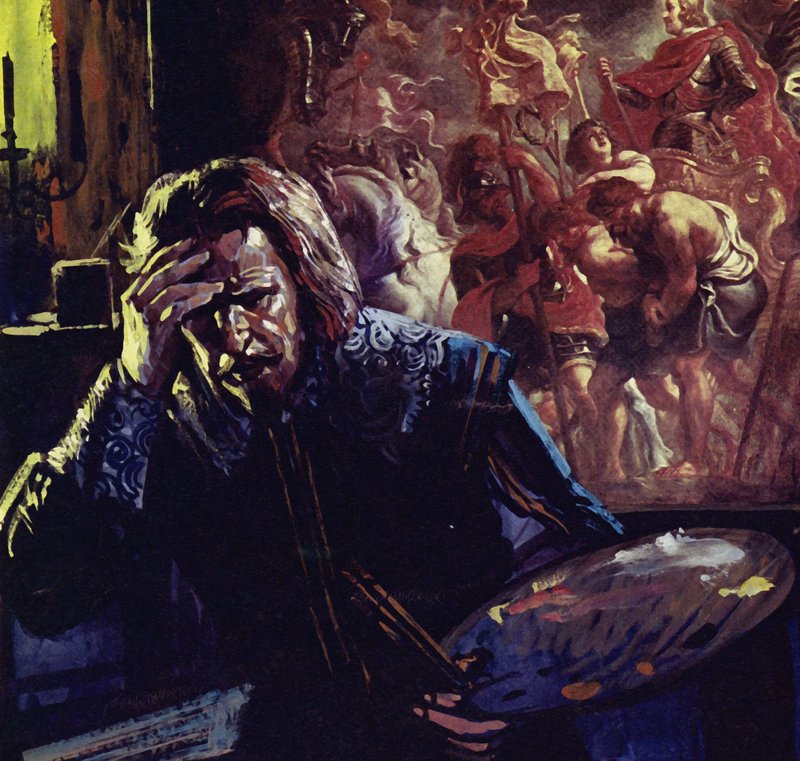 Rubens hälsa började svikta men han arbetade ändå vidare i tre år (färglitografi) av Luis Arcas Brauner