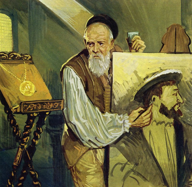 Titian målade ett porträtt av kung Frans I av Frankrike efter en medalj (färglitografi) av Luis Arcas Brauner
