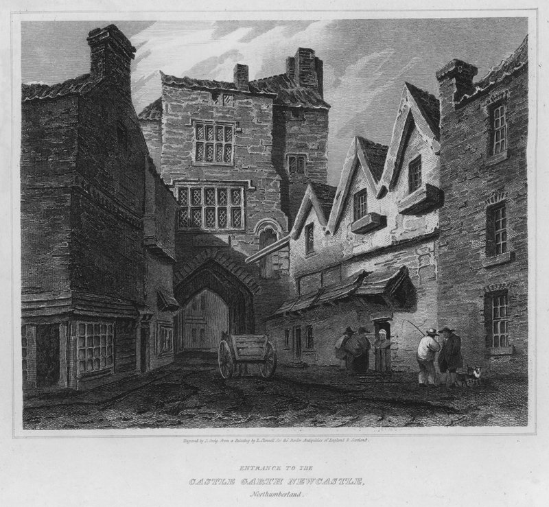 Ingång till Castle Garth Newcastle, Northumberland (gravyr) av Luke (after) Clennell