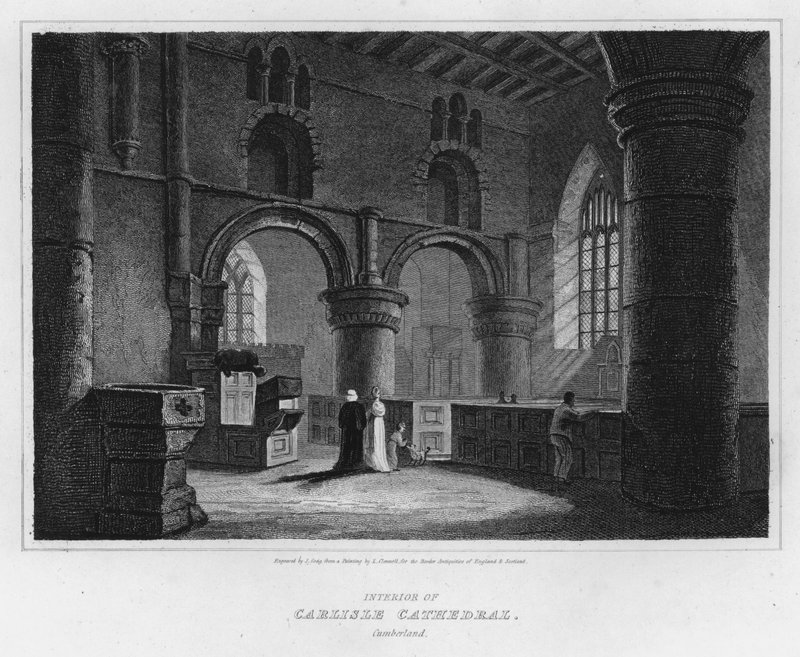Interiör av Carlisle Cathedral, Cumberland (gravyr) av Luke (after) Clennell