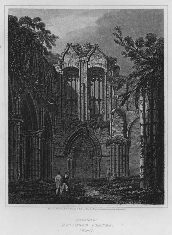 Interiör av Holyrood Chapel, West End (gravyr) av Luke (after) Clennell