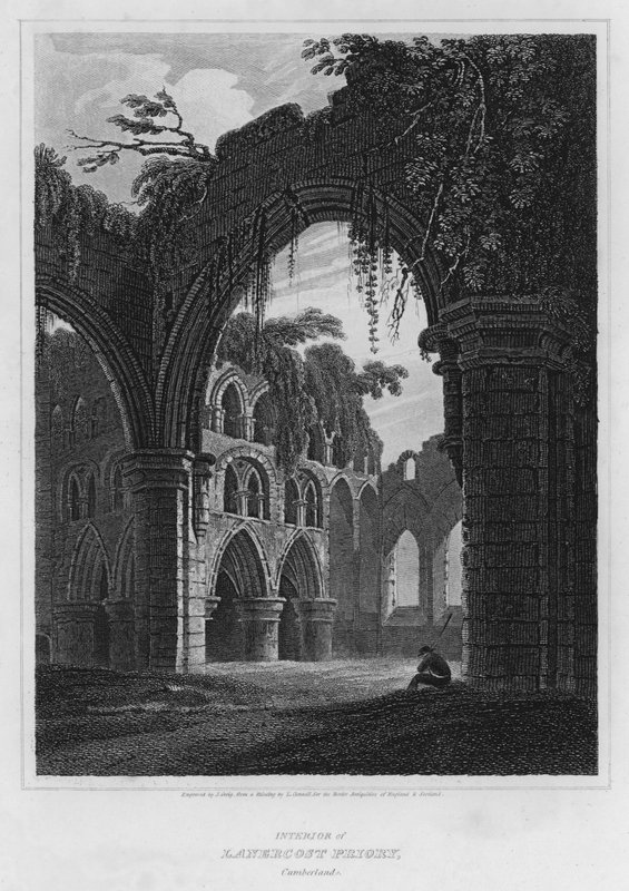 Interiör av Lanercost Priory, Cumberland (gravyr) av Luke (after) Clennell