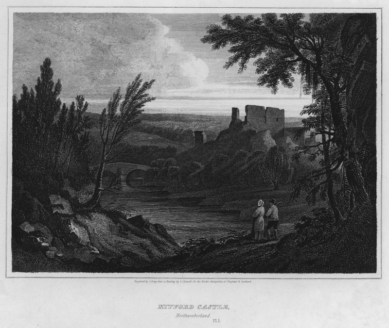 Mitford Castle, Northumberland (gravyr) av Luke (after) Clennell