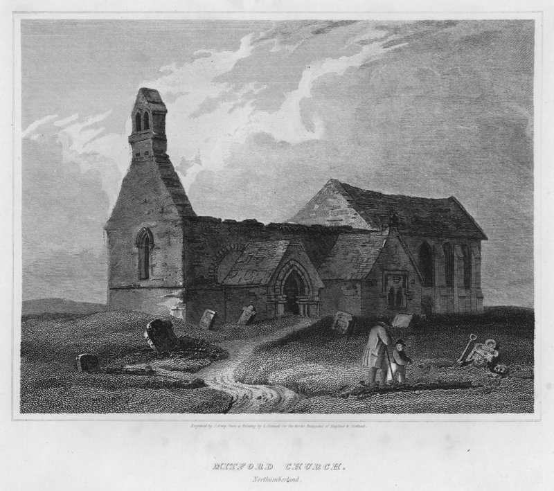 Mitford Church, Northumberland (gravyr) av Luke (after) Clennell