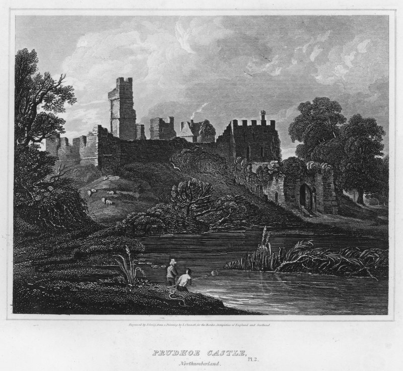 Prudhoe Castle, Northumberland (gravyr) av Luke (after) Clennell