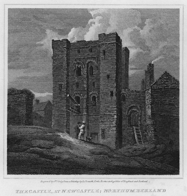 Slottet i Newcastle, Northumberland (gravyr) av Luke (after) Clennell