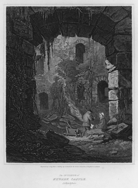 Interiören av Newark Castle, Selkirkshire (gravyr) av Luke (after) Clennell