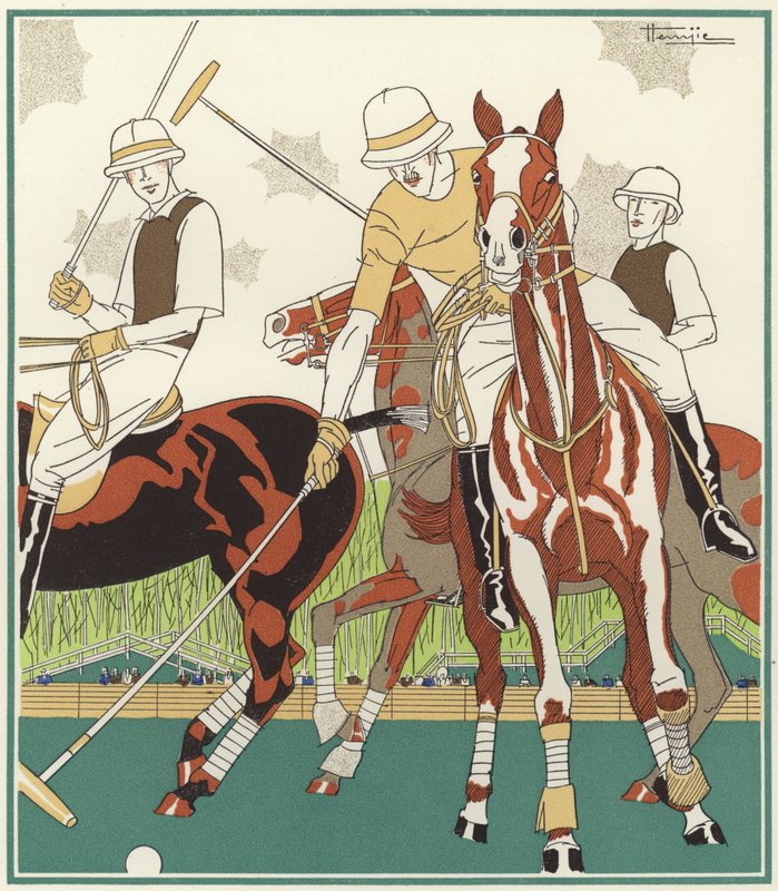 Polo på Le Touquet (färglitografi) av Marcel Jacques Hemjik