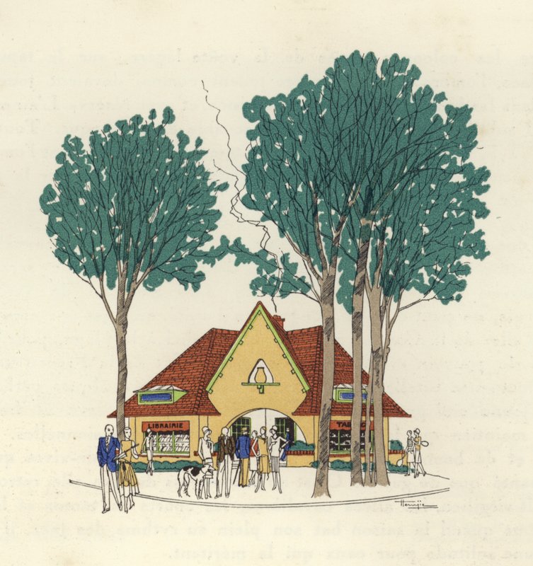 Bokhandel och Tabac i Le Touquet (färglitografi) av Marcel Jacques Hemjik