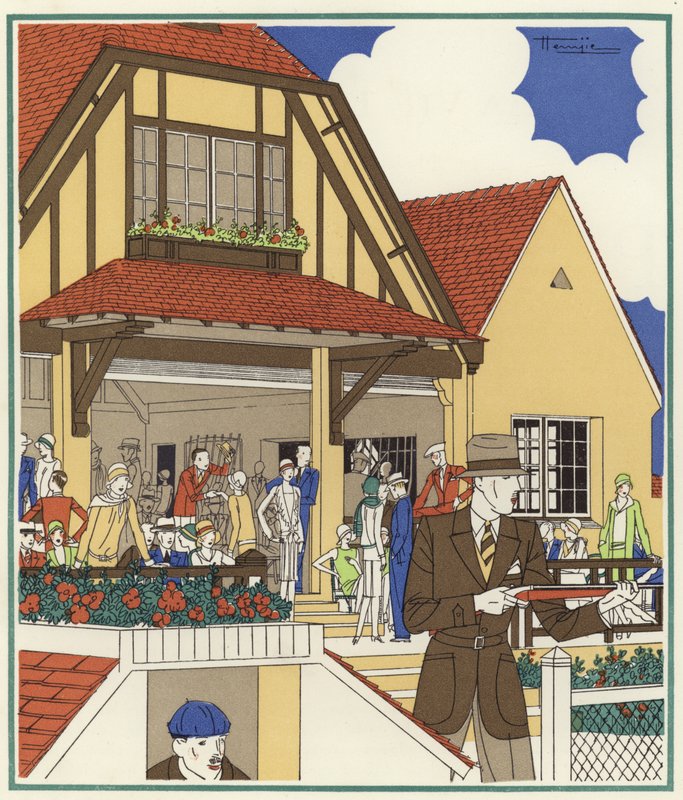 Duvskytteklubben i Le Touquet (färglitografi) av Marcel Jacques Hemjik