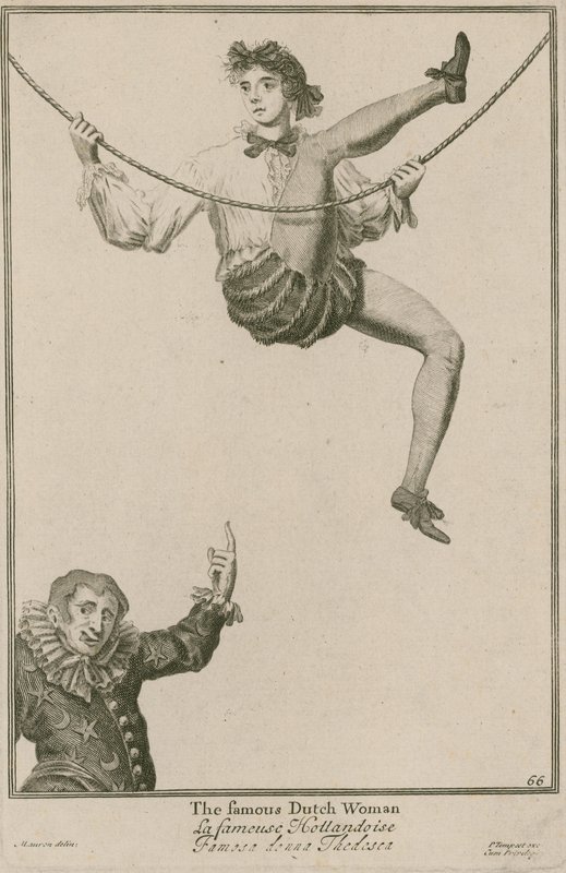 Bartholomew Fair, London: Den berömda holländska kvinnan, 1687 av Marcellus the Elder Laroon