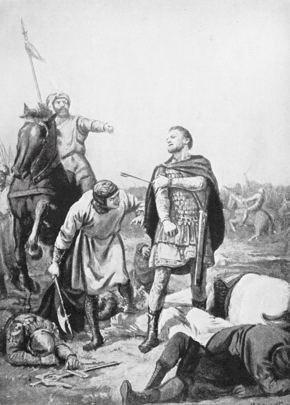 Alp Arslanis tillfångatagande av kejsaren Romanus Diogenes år 1071 (litografi) av Margaret (after) Dovaston