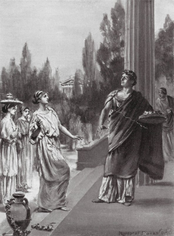 Hipparchus förolämpar Harmodius syster (litografi) av Margaret (after) Dovaston