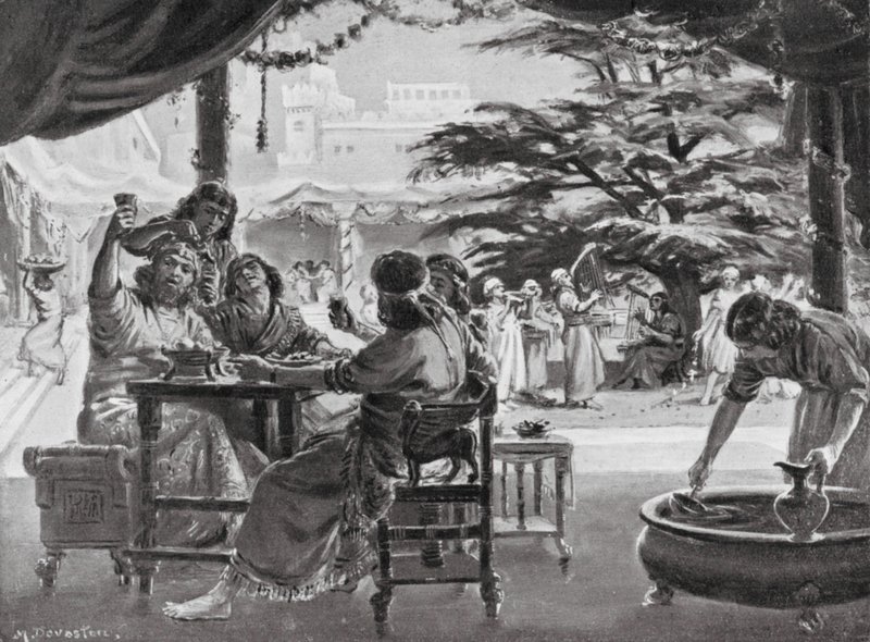 Glädje i Babylon över Esarhaddons återuppbyggnad av staden (litografi) av Margaret (after) Dovaston