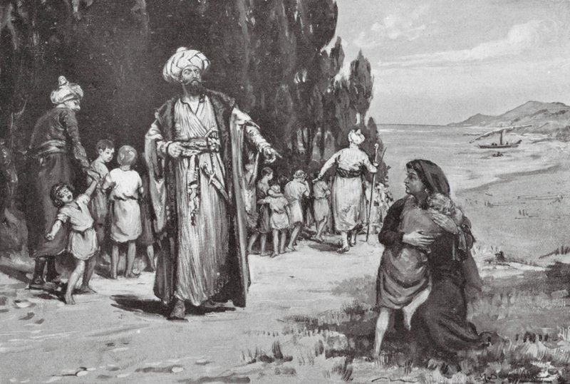 Barnens hyllning till turkarna (litografi) av Margaret (after) Dovaston