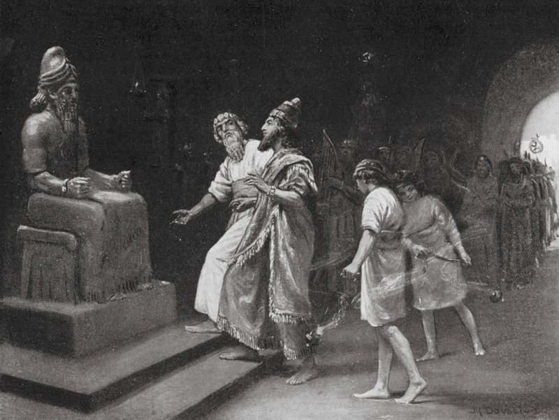 Tukulti-Ninib I i Marduks tempel (litografi) av Margaret (after) Dovaston
