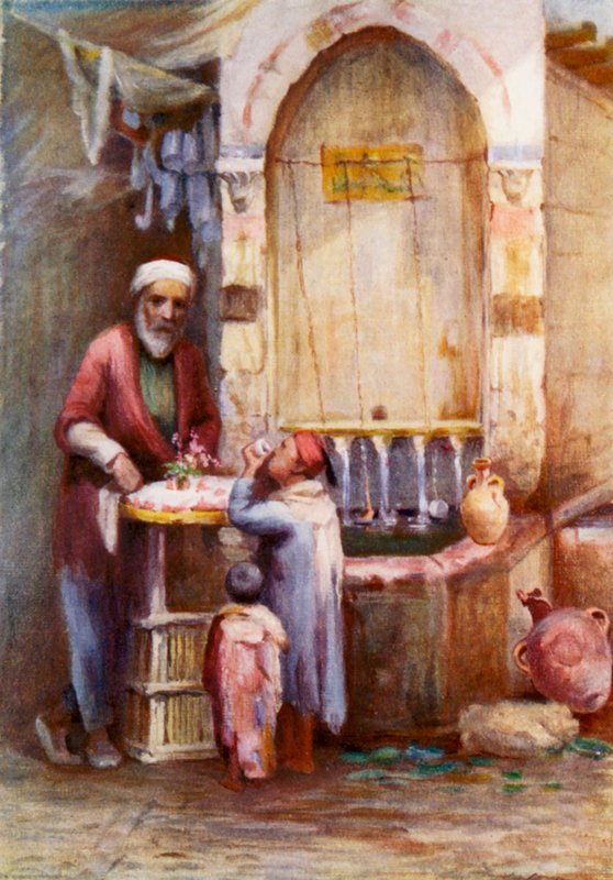En försäljare av sötsaker, Damaskus (färglitografi) av Margaret Thomas