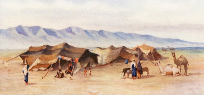 Arabiskt läger mellan Homs och Palmyra (färglitografi) av Margaret Thomas