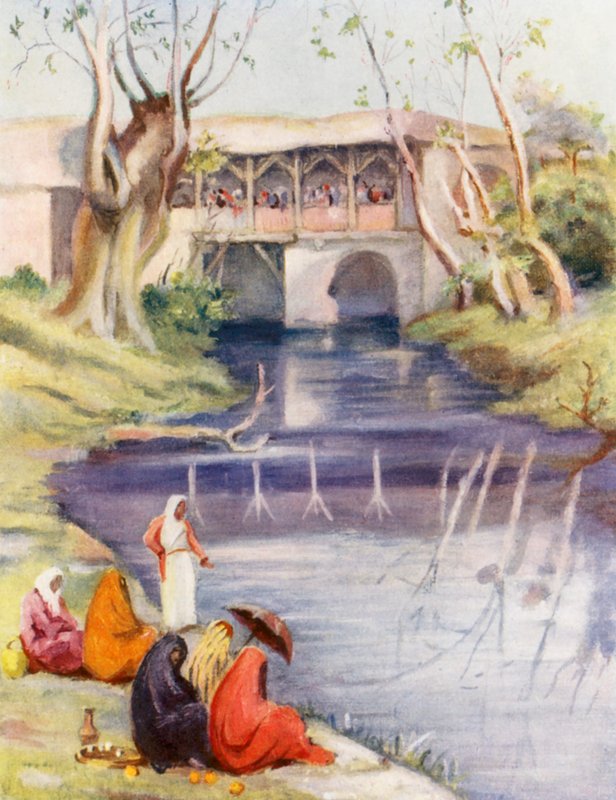 Café på Barada, Damaskus (färglitografi) av Margaret Thomas
