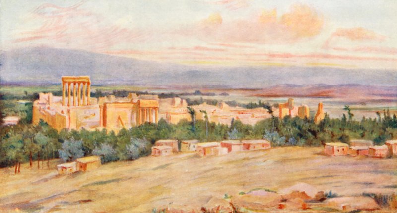 Allmän vy över Akropolis, Baalbek (färglitografi) av Margaret Thomas