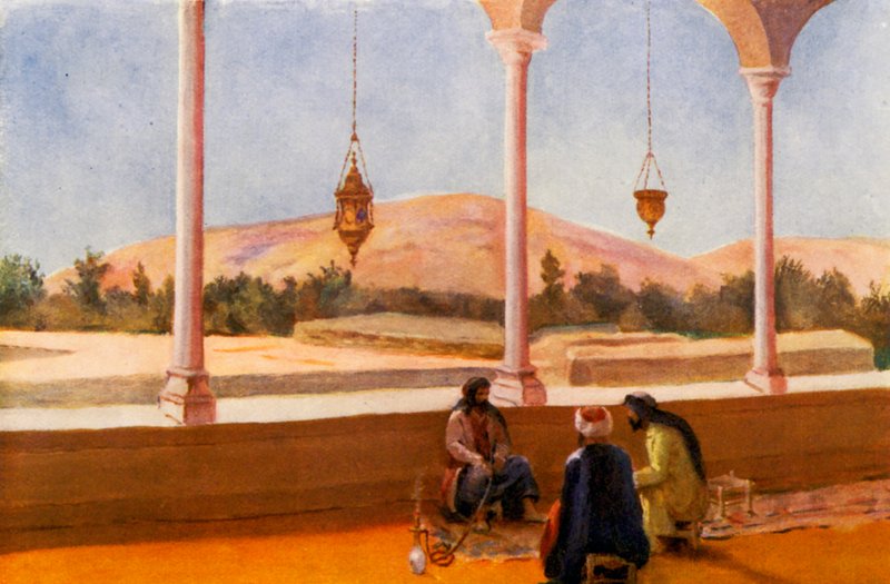 Interiör från ett privat hus i Damaskus (färglitografi) av Margaret Thomas
