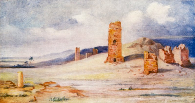 Dödshusets torn, Palmyra (färglitografi) av Margaret Thomas