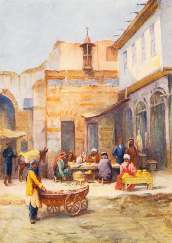 Utomhusrestaurang (färglitografi) av Margaret Thomas