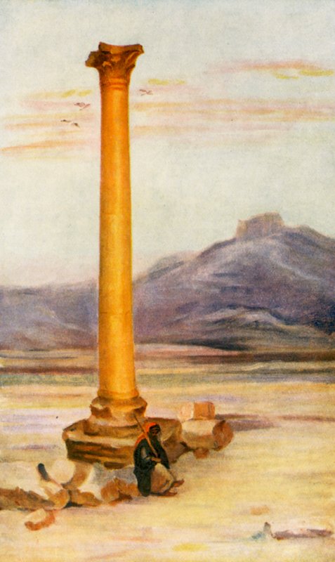 Solitärkolonn, Palmyra (färglitografi) av Margaret Thomas
