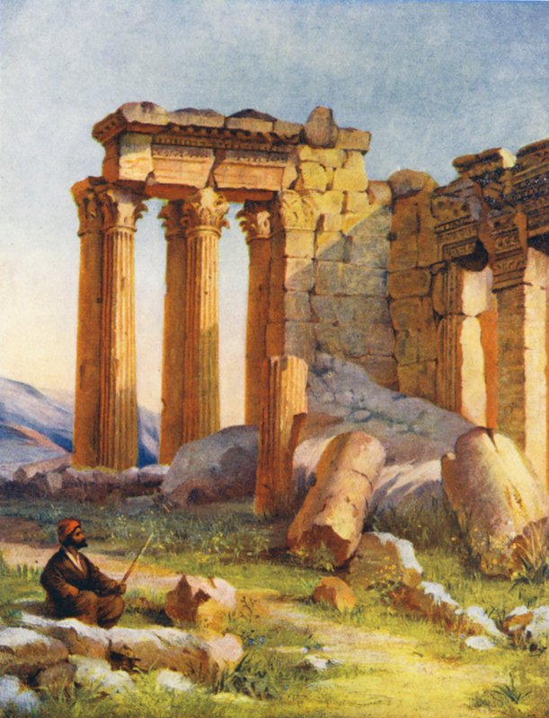 Det lilla templet, Baalbek (färglitografi) av Margaret Thomas