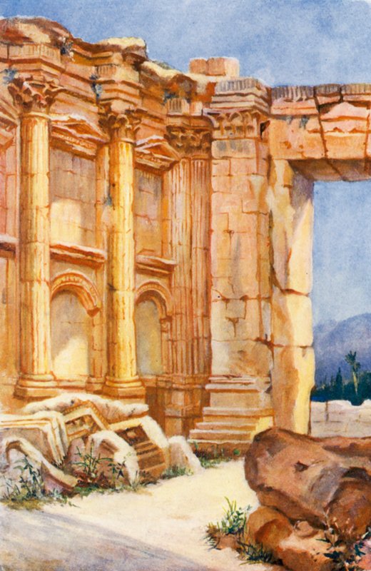 Bacchustemplet, Baalbek, interiör (färglitografi) av Margaret Thomas