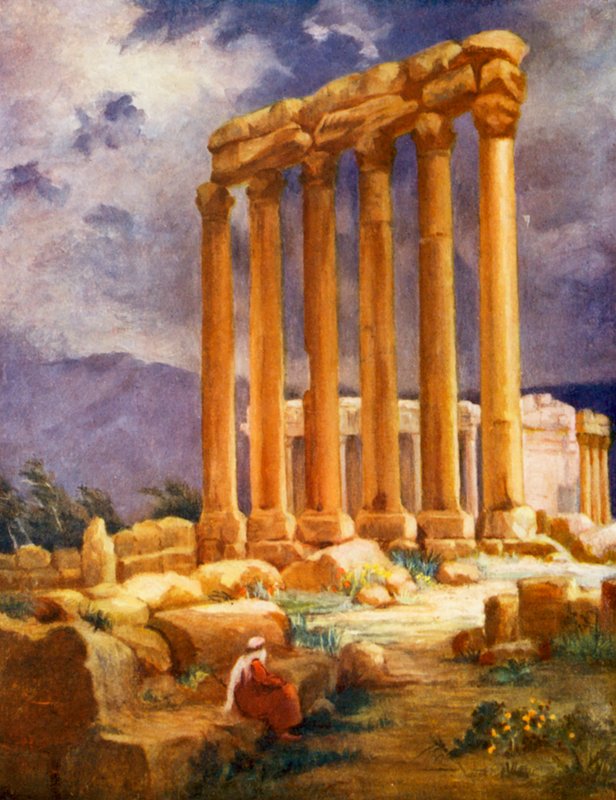 Jupitertemplet, Baalbek, annan vy (färglitografi) av Margaret Thomas