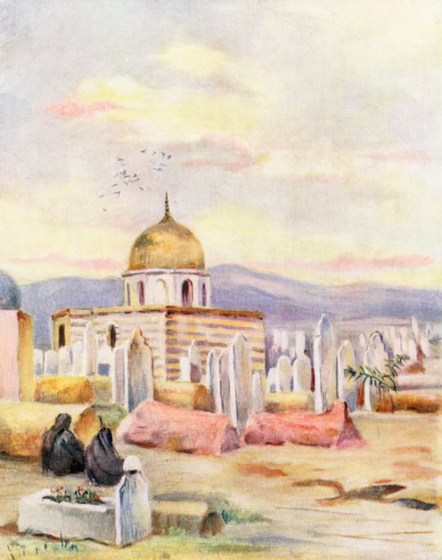 Grav över Sitti Fatmeh, Mohammeds dotter, Meidan, Damaskus (färglitografi) av Margaret Thomas
