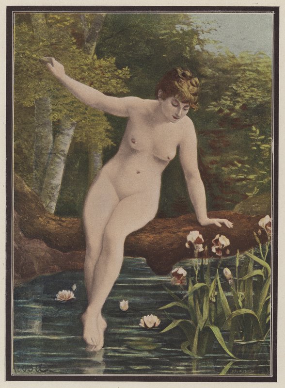 Badet (färg litho) av Marguerite Arosa