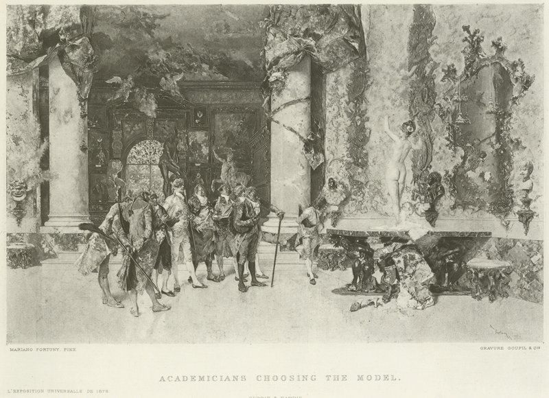 Akademiker väljer modell (gravyr) av Mariano José María Bernardo Fortuny y Carbó