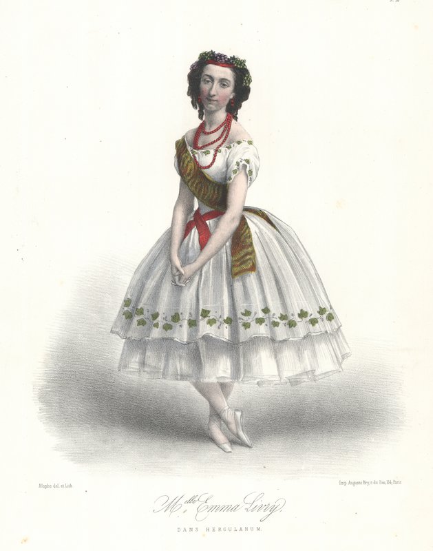 Franska balettdansösen Emma Livry i Felicien Davids balett Herculanum på Parisoperan av Marie Alexandre (after) Alophe