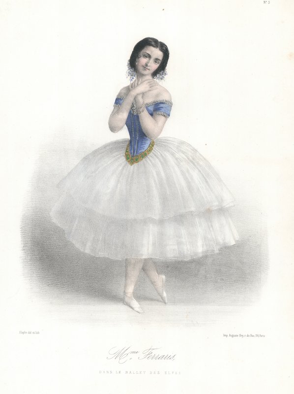Italienska balettdansösen Amalia Ferraris i Ballet des Elfes på Parisoperan, c1860 (färg litho) av Marie Alexandre (after) Alophe
